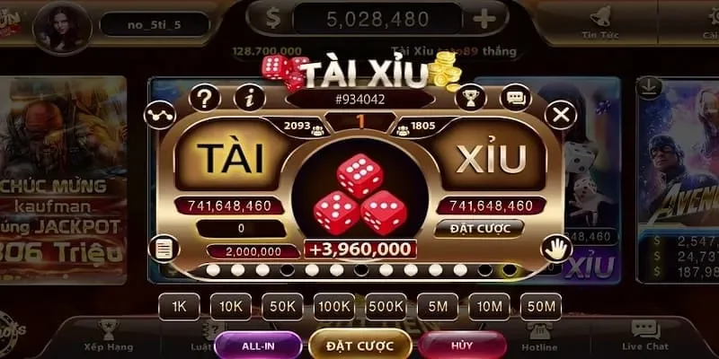 Giao diện Game tài xỉu tại Sunwin