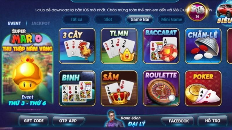 Giao diện trang chủ S88 với đa dạng các thể loại trò chơi hấp dẫn