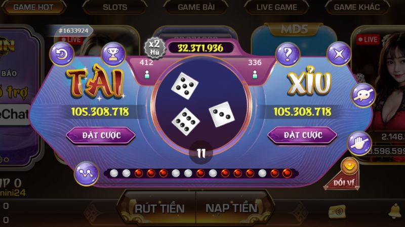 Giao diện chơi tài xỉu Win789 thiết kế đẹp, trực quan